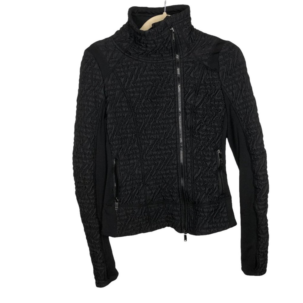 Zella Womens Quilted Jacket Black Shine Size Extra Small Athletic Athleisure